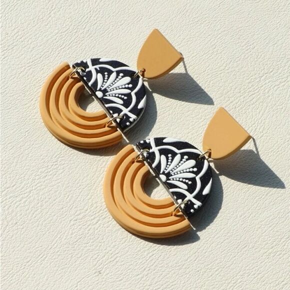 Floral Pattern Round Drop Earrings fall vibes autumn colors harvest - Picture 4 of 8